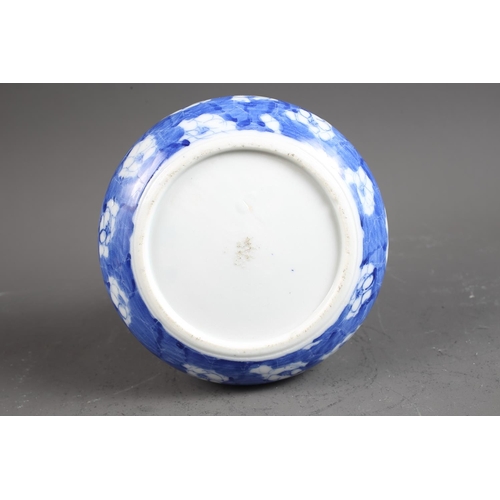 97 - A Chinese blue and white onion vase with prunus decoration, 8 1/2