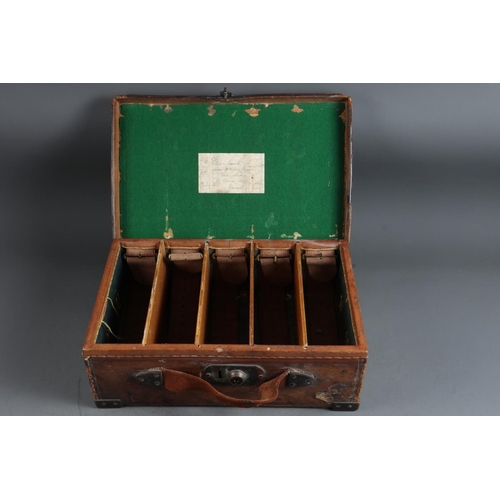 195 - An early 20th century leather and oak lined shotgun cartridge case, by Peter Small, 16