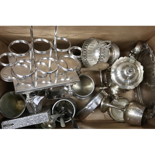 256 - A silver plated chafing dish, plated goblets, loose cutlery, a canteen of Viners plated cutlery and ... 