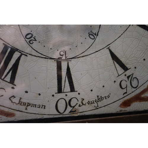 503 - A 19th century provincial long case clock with eight-day striking movement and painted arch top dial... 