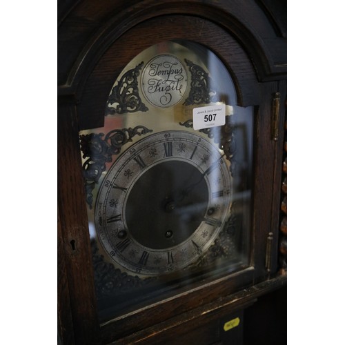 507 - A 1950s oak longcase clock of 17th century design with eight-day striking and chiming movement and b... 