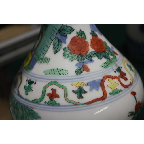 102 - A Chinese famille verte sprinkler vase with bird and floral decoration, 9