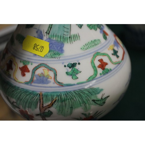 102 - A Chinese famille verte sprinkler vase with bird and floral decoration, 9