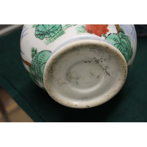 102 - A Chinese famille verte sprinkler vase with bird and floral decoration, 9