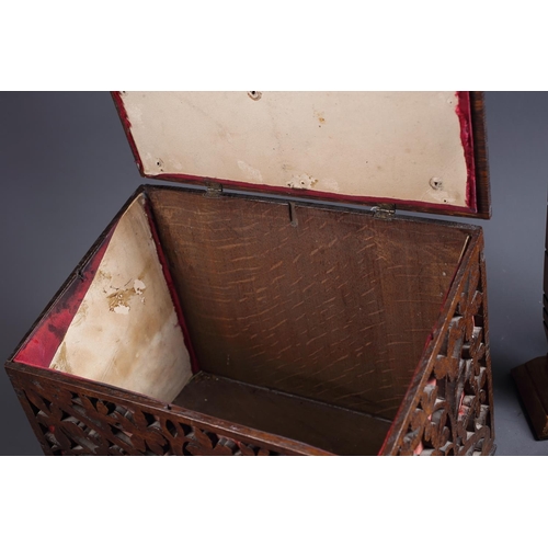 171 - A late 19th century oak fretwork slope top box, 11