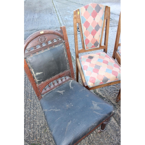 546 - A pair of Art Deco oak side chairs, a pair of carved walnut framed chairs, a piano stool and a walnu... 