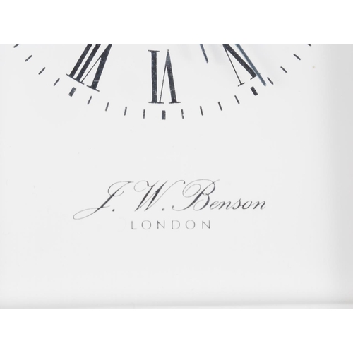 128 - A brass cased carriage clock by J W Benson with white enamel dial and Roman numerals, 5 3/4