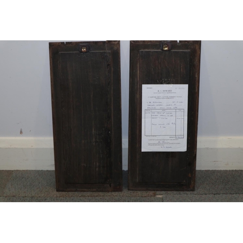 181 - A pair of 16th century French? carved oak portrait panels with scroll work, 19