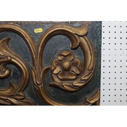 187 - A 17th century carved gilt and painted high relief acanthus scroll work panel, 11