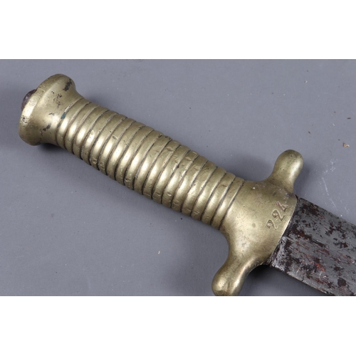 207 - A 19th century French short sword with brass handle stamped 224, blade 15