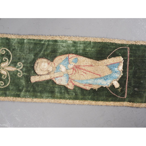 242 - A 17th century Italian green velvet and metal thread with applique 15th century 