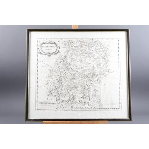 373 - Robert Morden: a 17th century black and white map of Westmorland, in Hogarth frame