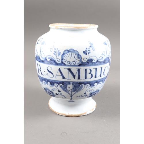 41 - An early 18th century English delft drug jar 