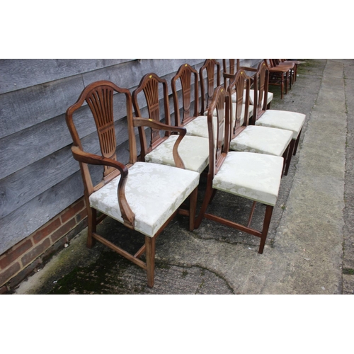 436 - A set of eight Hepplewhite Revival mahogany dining chairs with pierced and carved splats and stuffed... 