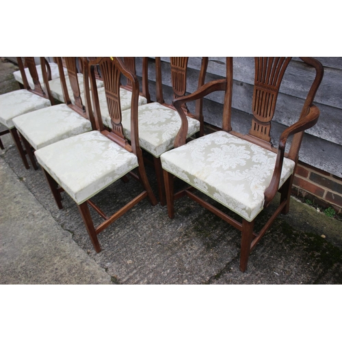 436 - A set of eight Hepplewhite Revival mahogany dining chairs with pierced and carved splats and stuffed... 