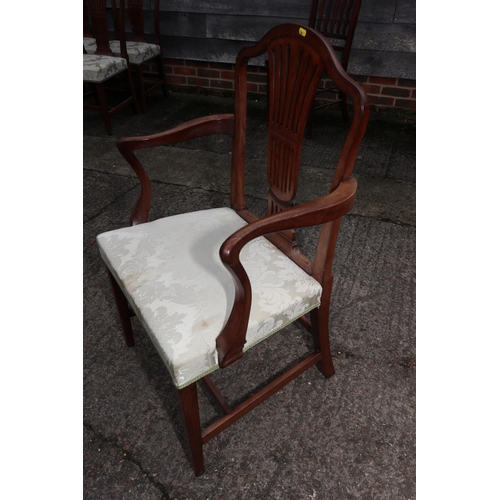 436 - A set of eight Hepplewhite Revival mahogany dining chairs with pierced and carved splats and stuffed... 