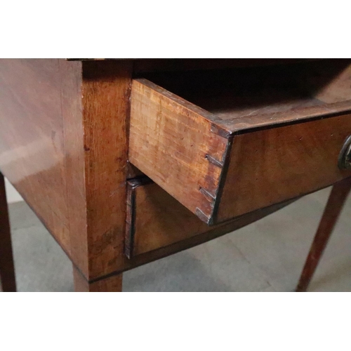 438 - A 19th century mahogany bowfront side table, fitted two short and one long drawer, on square support... 