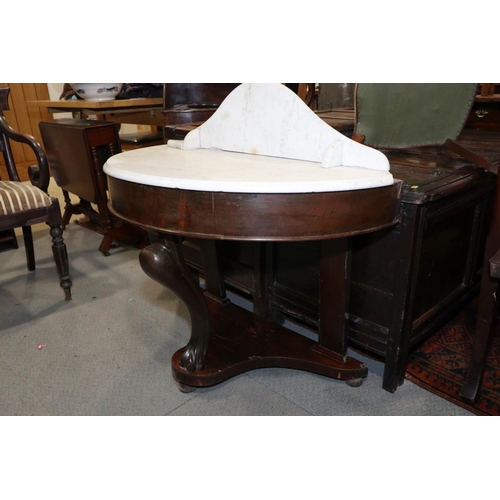 439 - A 19th century mahogany semicircular marble top duchess washstand, 34