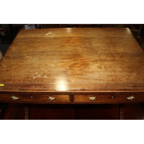 446 - A Regency rosewood and mahogany banded sofa table, fitted two drawers with brass star handles, on sp... 