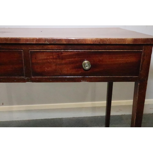 449 - A Georgian mahogany side table with fitted two drawers with brass knobs, on square taper supports, 3... 