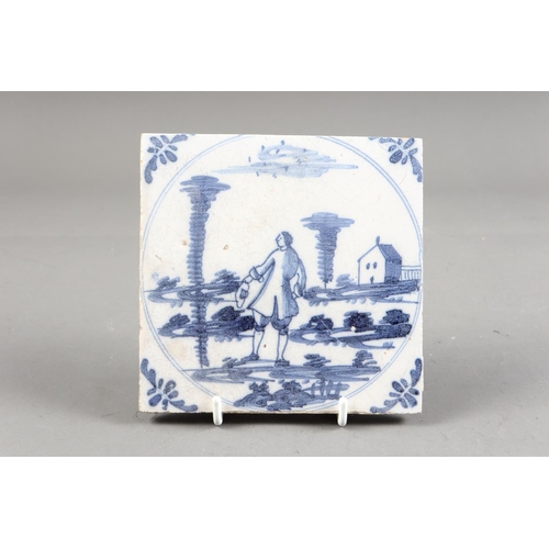 47 - An 18th century Bristol delft tile, man in landscape