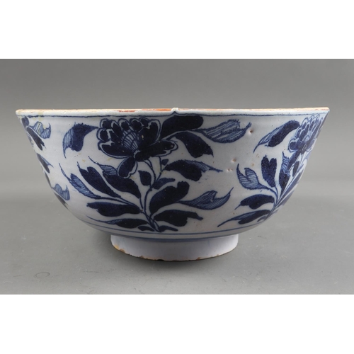 48 - A Bristol delft punch bowl with floral design, 10 3/4