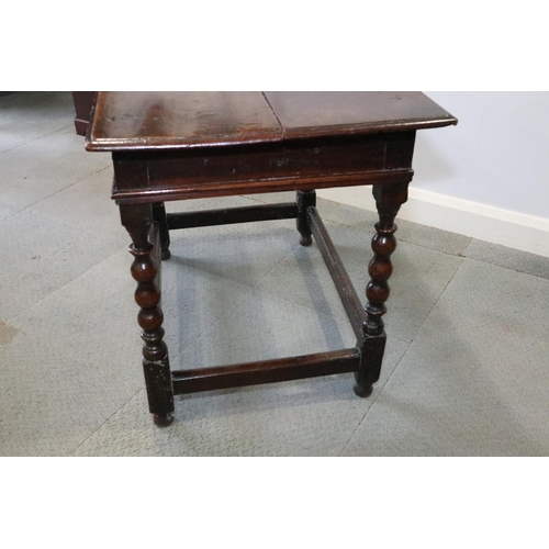 483 - An 19th century chestnut side table, fitted one drawer with brass bail handles, on turned and stretc... 