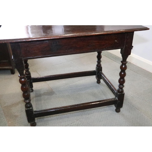 483 - An 19th century chestnut side table, fitted one drawer with brass bail handles, on turned and stretc... 