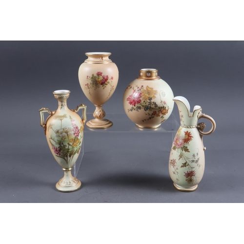 5 - A Royal Worcester blush ivory jug with floral decoration, 6 3/4