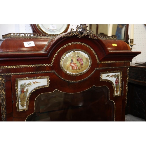 534 - A Louis XVI design mahogany and brass mounted display cabinet enclosed glazed door with ceramic pane... 