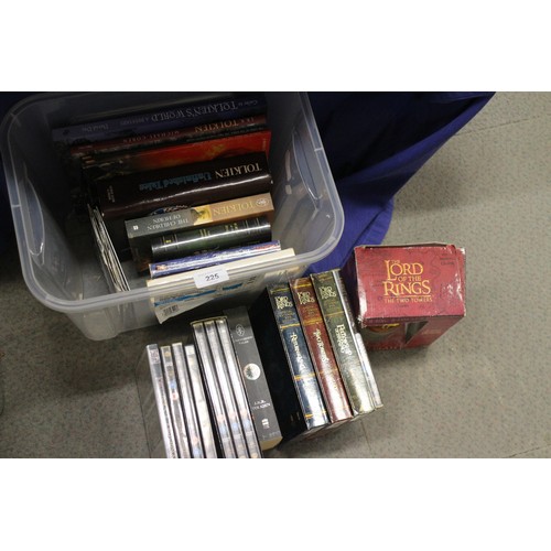 225 - A quantity of Lord of the Rings and The Hobbit DVD sets and J R R Tolkien books, various