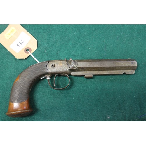 213 - A 19th century percussion cap pistol, by Venables Oxford (for restoration)