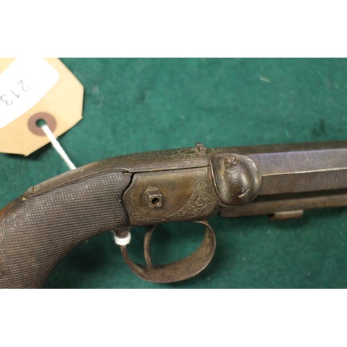 213 - A 19th century percussion cap pistol, by Venables Oxford (for restoration)