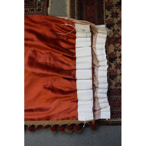 253 - An early 20th century half tester hanging of 17th century design in red plush with metal thread embr... 