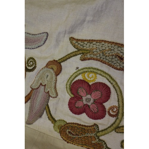 249 - A linen and 17th century wool crewel work bedspread, 81