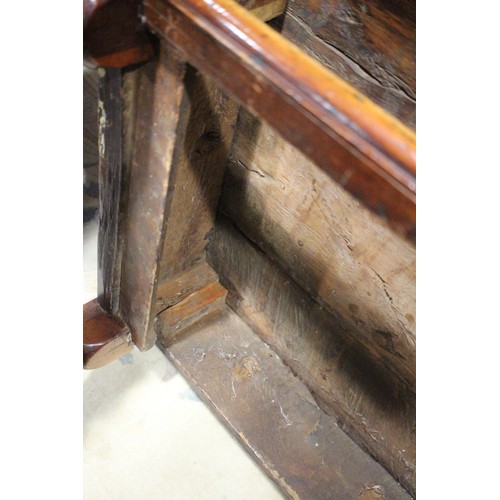 430 - An early 18th century yew side table, fitted one drawer with brass shaped drop handle, on bobbin tur... 