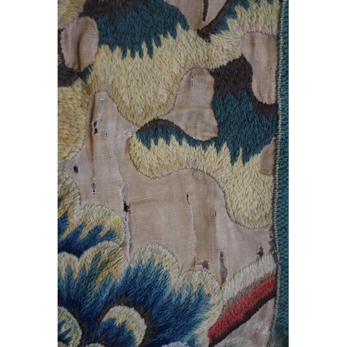 252 - A circa 1700 crewel work fragmentary landscape panel with additional end panels and later fringe, 19... 