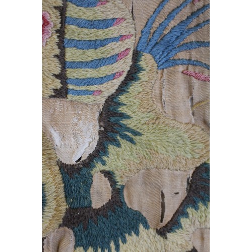 252 - A circa 1700 crewel work fragmentary landscape panel with additional end panels and later fringe, 19... 