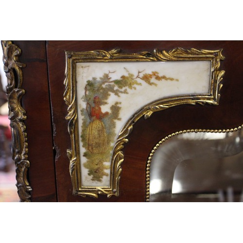 534 - A Louis XVI design mahogany and brass mounted display cabinet enclosed glazed door with ceramic pane... 