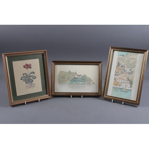 410 - After Dick Findlay: two sets of three prints, studies of birds, in gilt frames, a study of a flower,... 