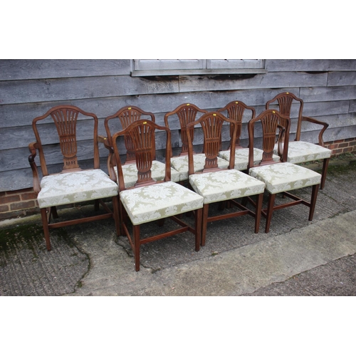 487 - A set of eight Hepplewhite Revival mahogany dining chairs with pierced and carved splats and stuffed... 