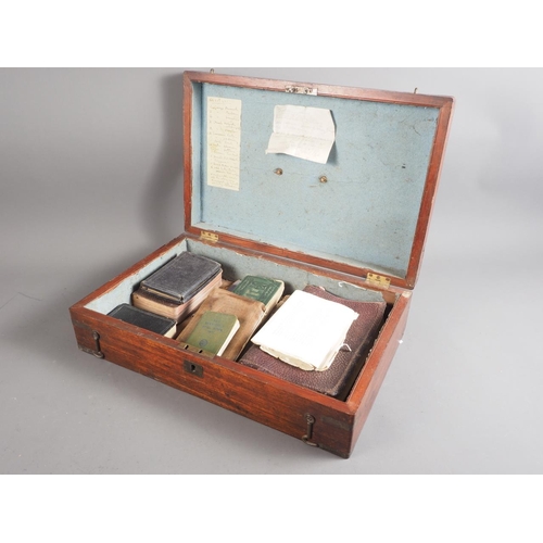 128 - A 19th century mahogany and brass bound document box with carry handle, 17 1/2