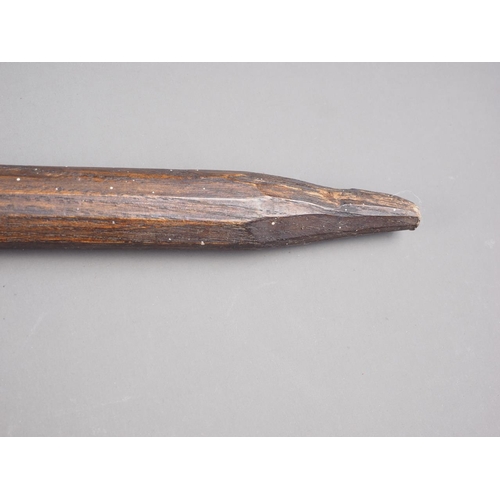 166 - A hardwood and metal spear with barbed head, 43