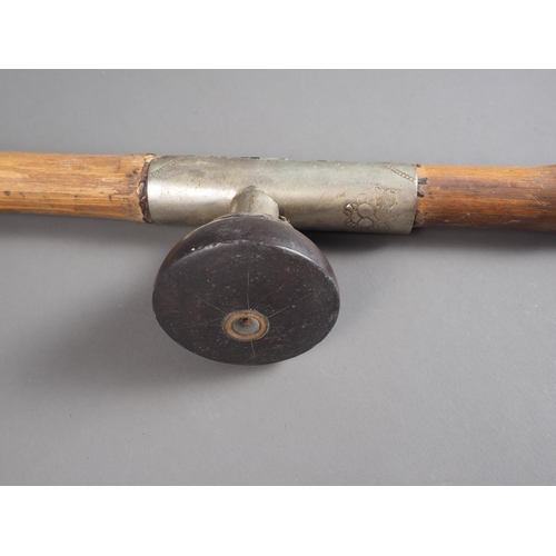 214 - A bamboo opium pipe with white metal mounts and resin bowl, 22 1/4