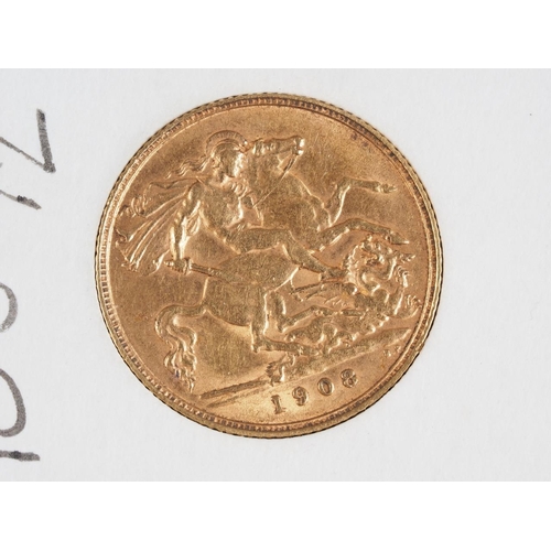 335 - A gold half sovereign, dated 1908