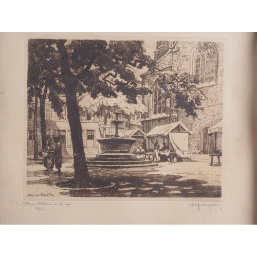 398 - A L Ted Martin: a signed etching, Place St Denis le Singe, in oak frame, and Adeline Kingswake, an e... 