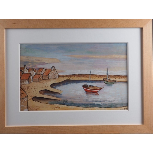 419 - A set of three watercolours, coastal scenes with moored boats, 8 1/2