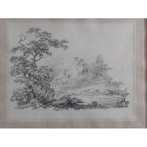 427 - Joseph Barber: an early 19th century pencil study, rustic cottages and trees, 6 1/8