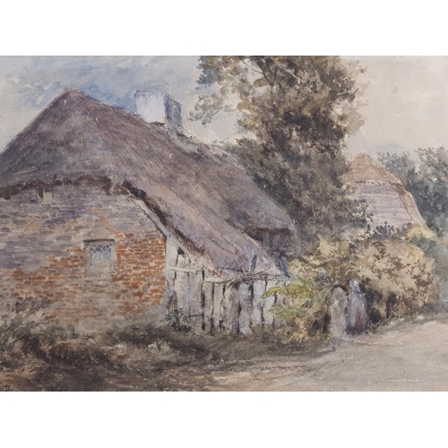 432 - W P B: a 19th century watercolour, old cottages, 7 1/4