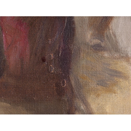 481 - Koessler: oil on canvas, riding stable yard, 23 1/2